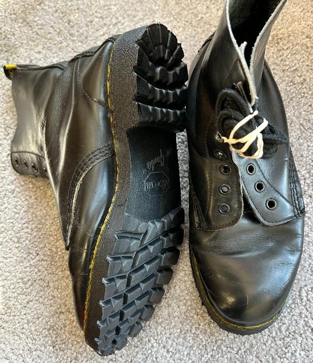 Custom sole replacement on repaired Dr. Marten boots.