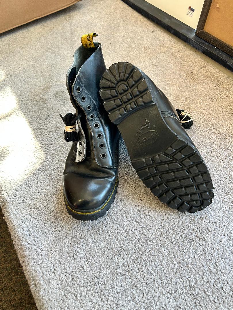 Bottom of sole view of professionally resoled Dr. Marten boots.